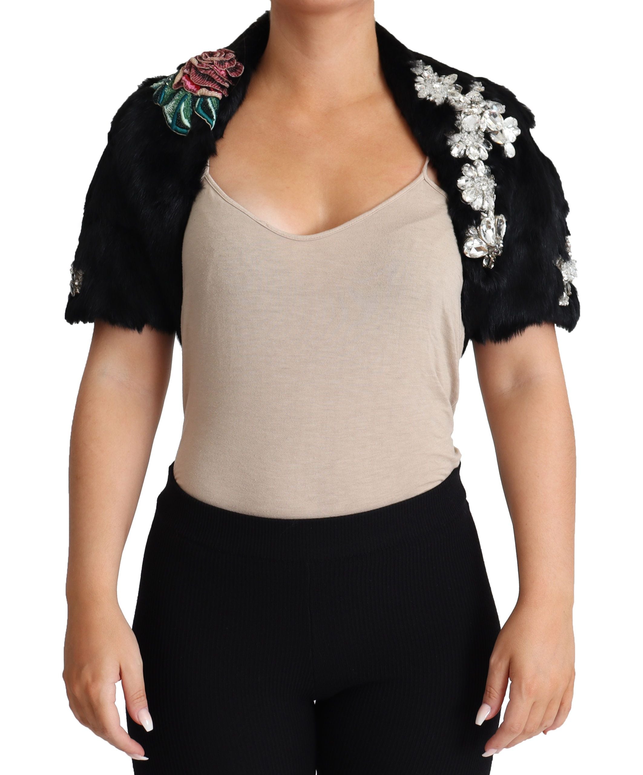 Dolce &amp; Gabbana Zarif Siyah Tavşan Kürk Kristal Ceket