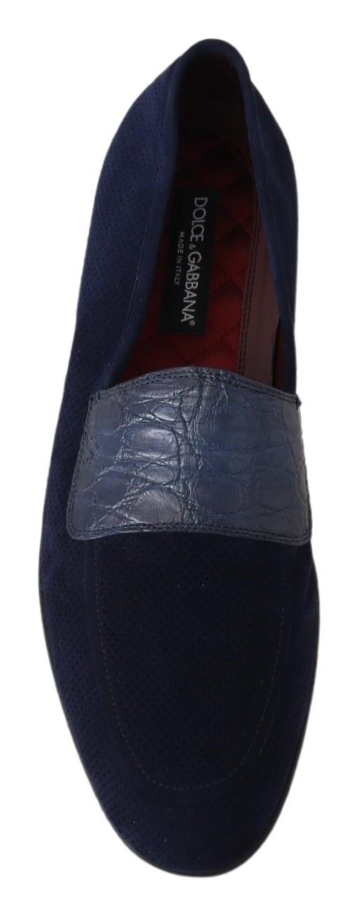 Dolce & Gabbana Blau Wildleder Kaiman Loafers Hausschuhe Schuhe
