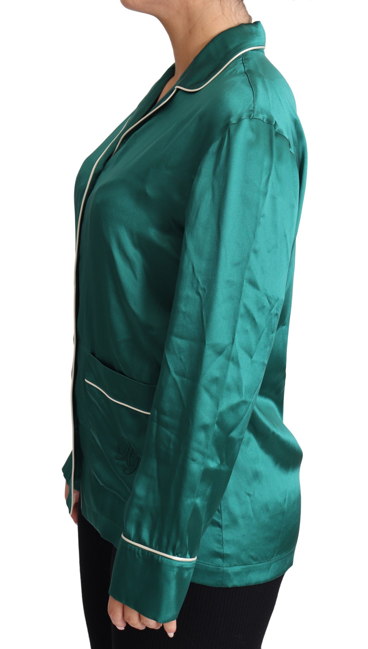 Dolce &amp; Gabbana Yeşil Pijama Bluz İpek Gecelik Üstü 