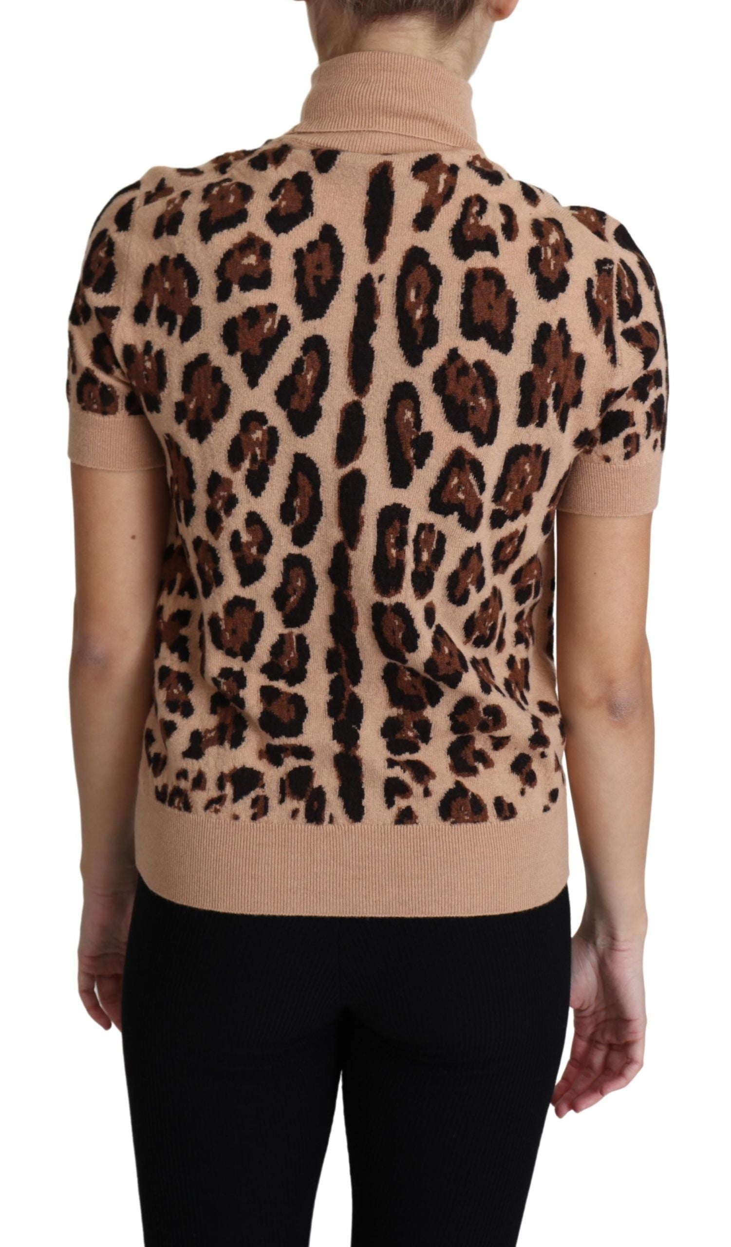Dolce & Gabbana Beigefarbener Leopardenprint-Rollkragenpullover aus Schurwolle