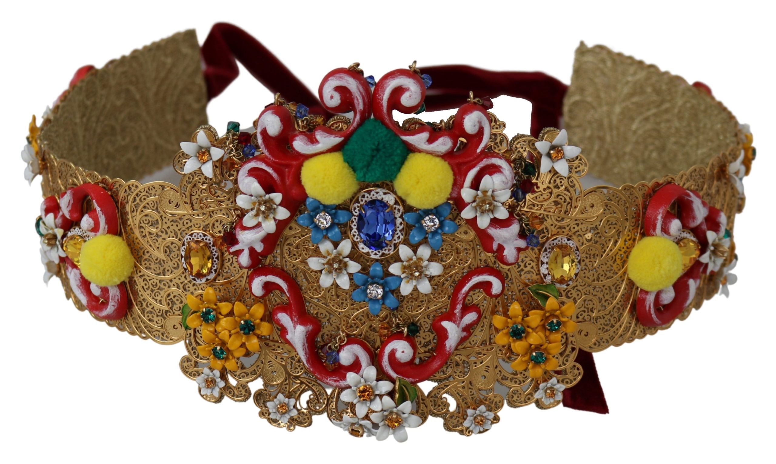 Dolce &amp; Gabbana multicolored wide waist belt with floral crystal and embellishments