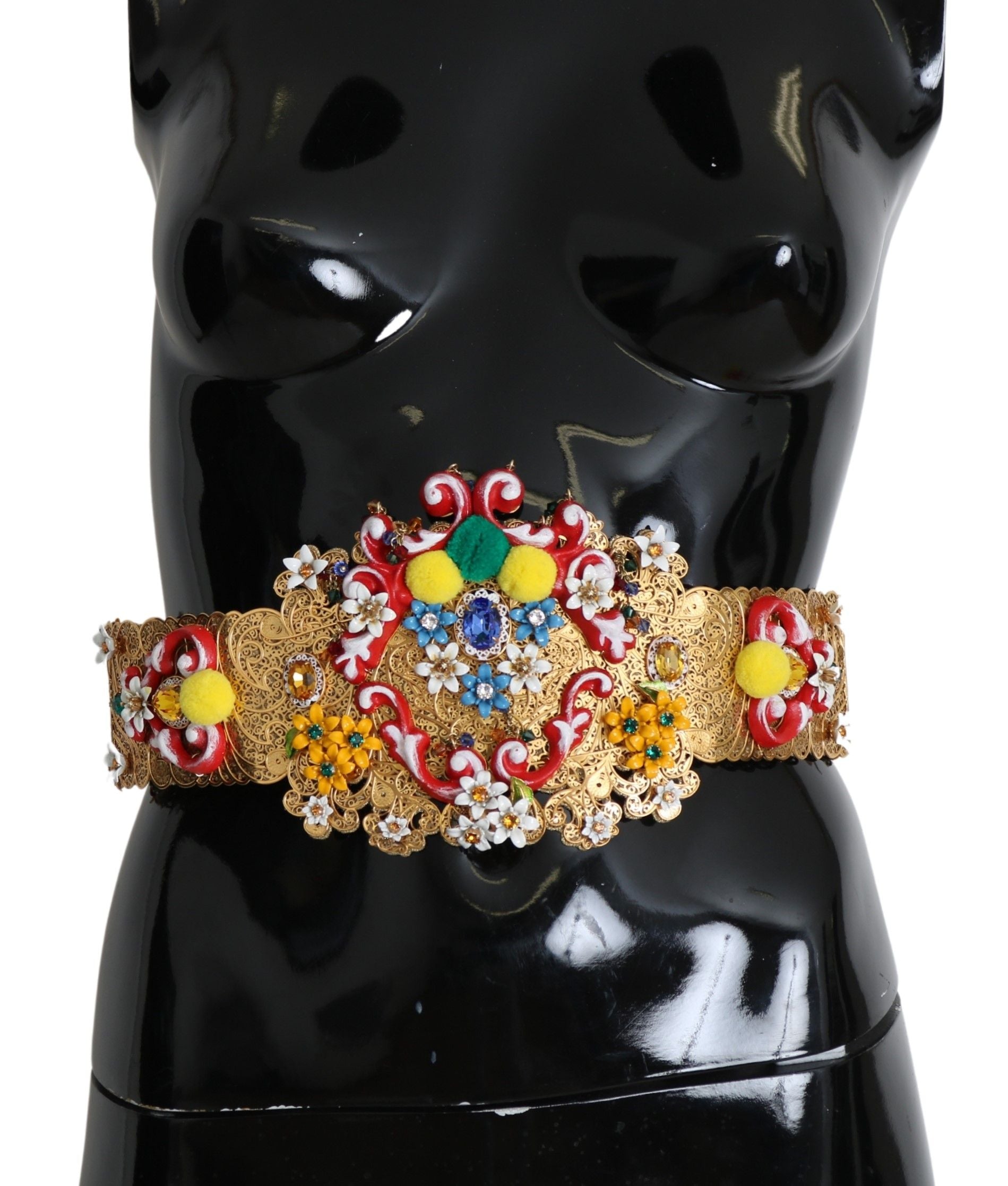 Dolce &amp; Gabbana multicolored wide waist belt with floral crystal and embellishments