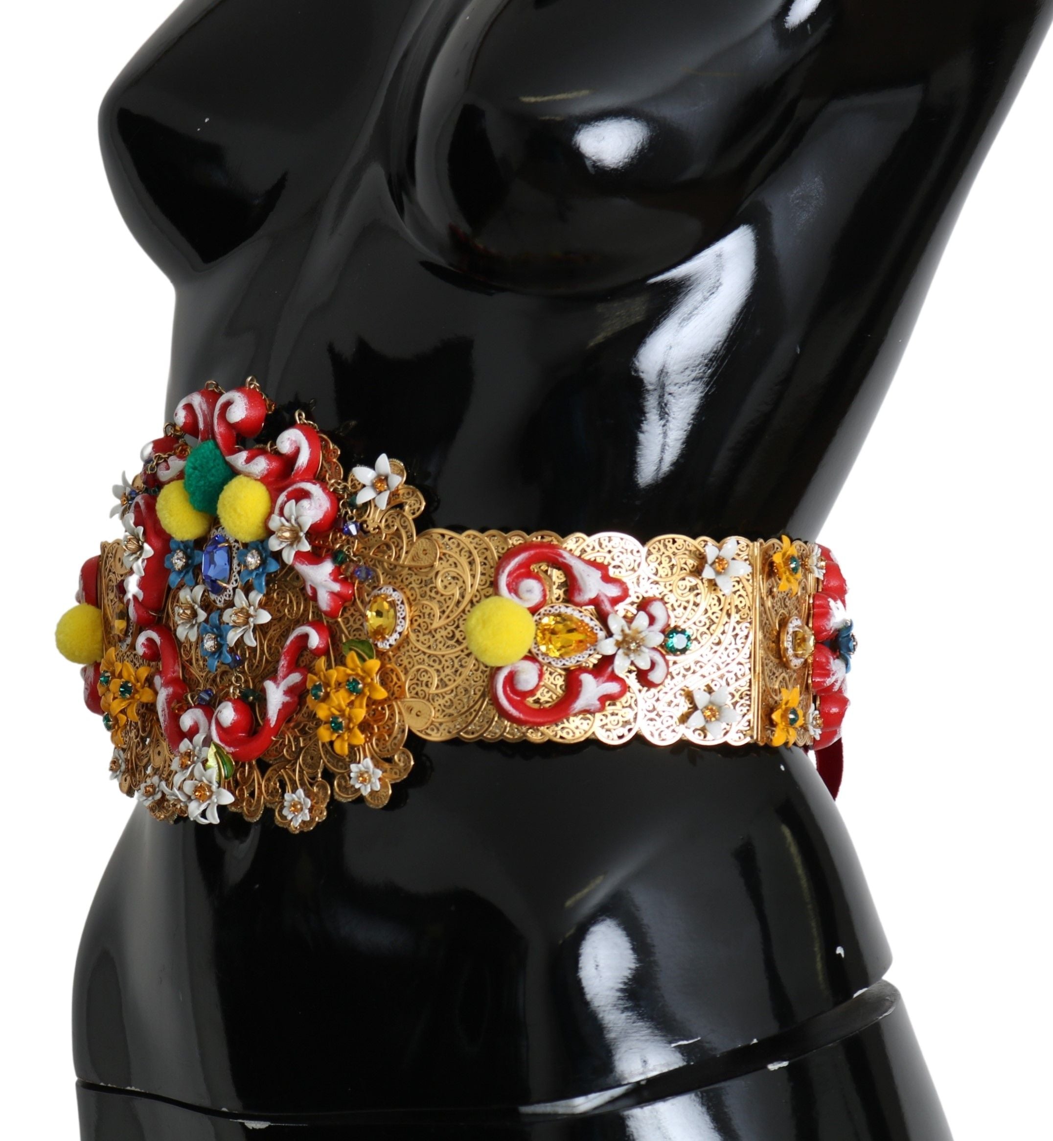Dolce &amp; Gabbana multicolored wide waist belt with floral crystal and embellishments