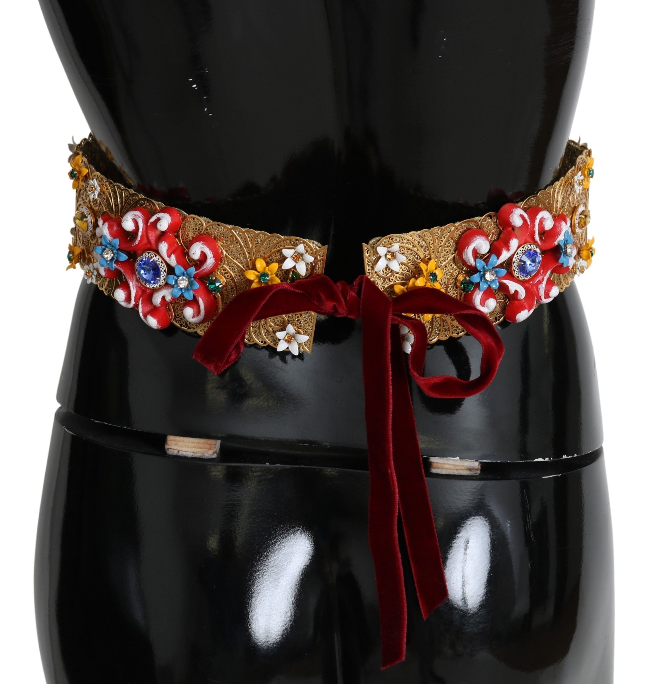 Dolce &amp; Gabbana Embellished Floral Crystal Wide Waist Belt in Gold