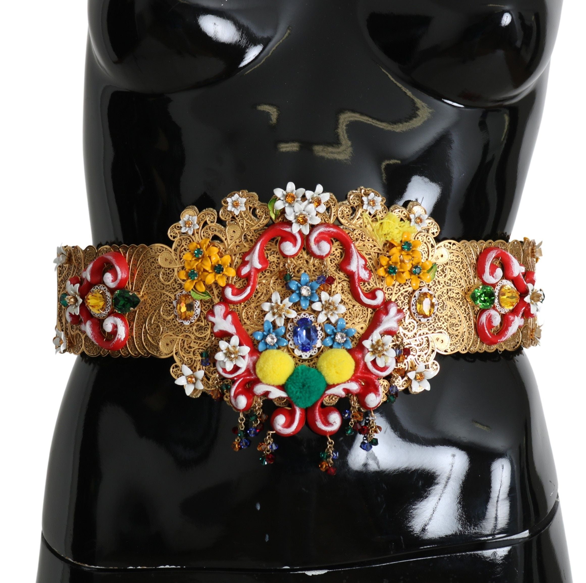 Dolce &amp; Gabbana Embellished Floral Crystal Wide Waist Belt in Gold