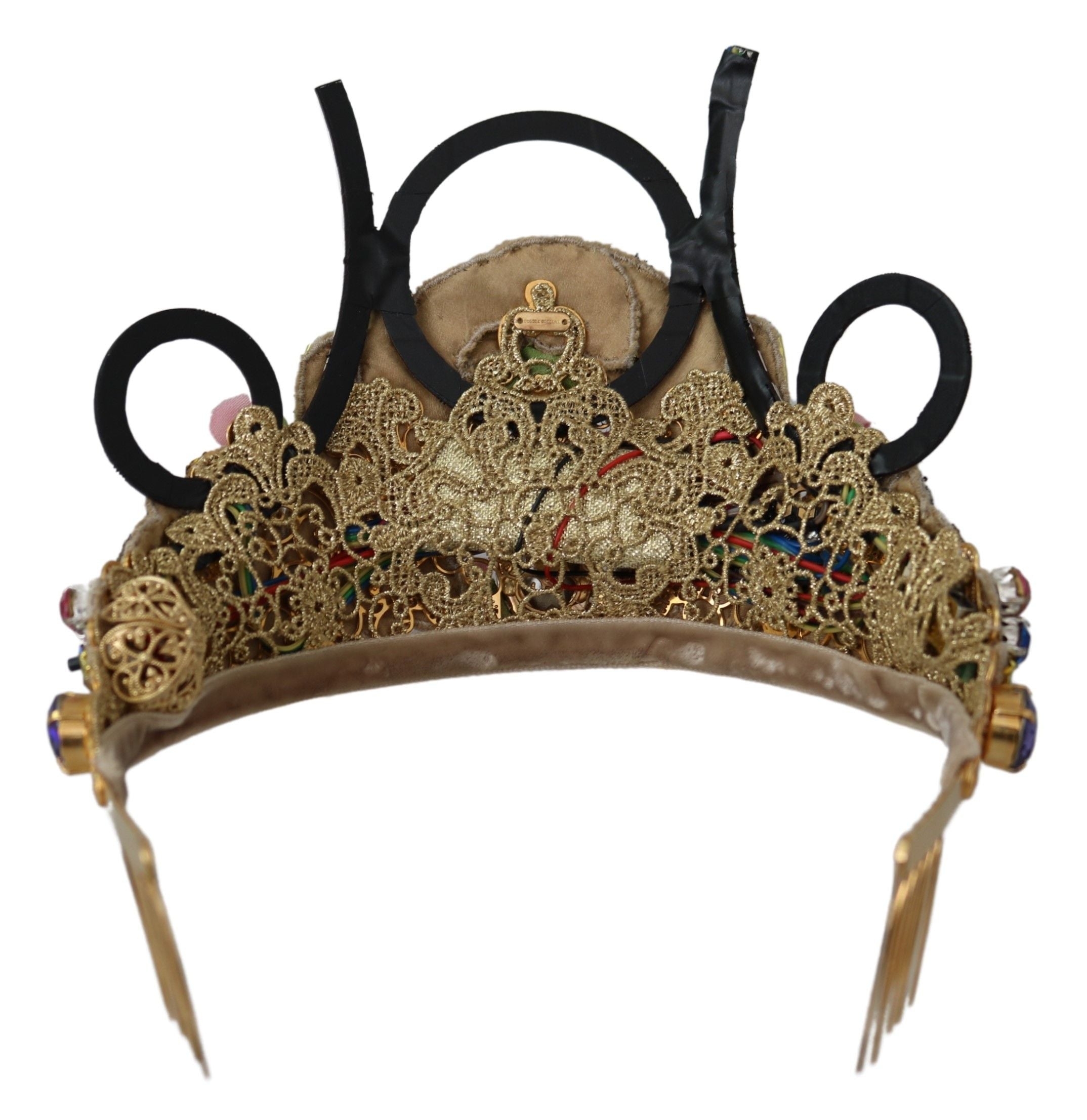 Dolce & Gabbana Gold Messing Floral Kristalle LED Lichter Krone Tiara Diadem