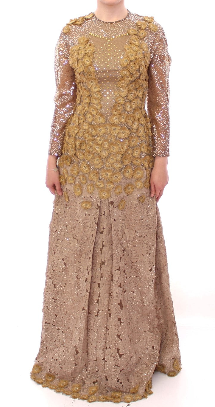 Lanre Da Silva Ajayi GOLD Long lace and crystal maxi dress
