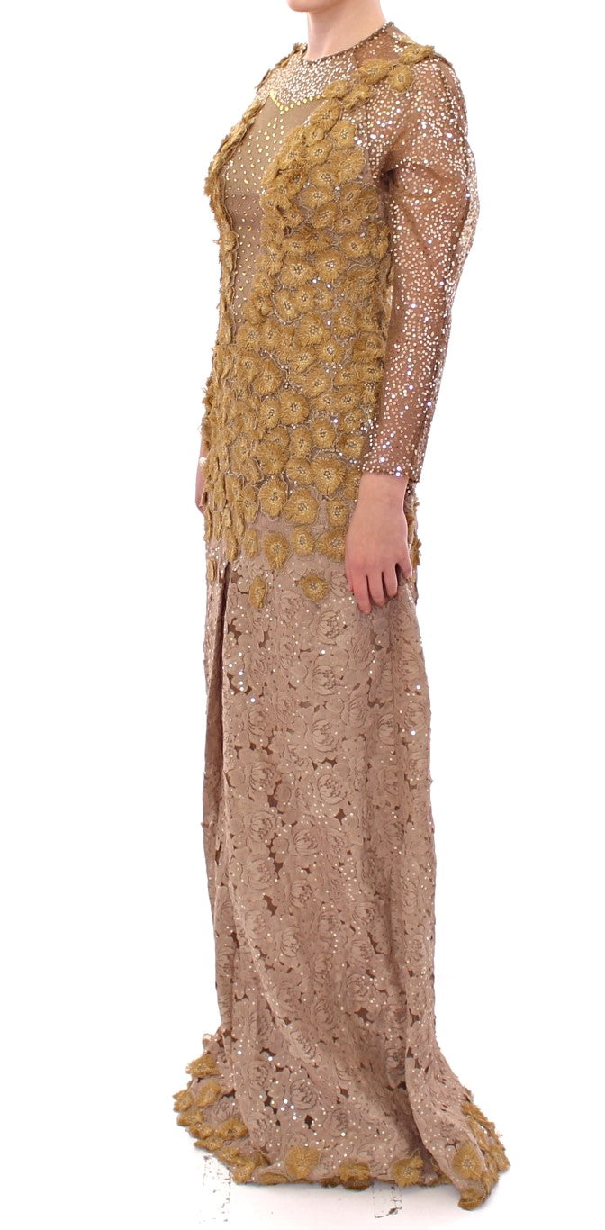 Lanre Da Silva Ajayi GOLD Long lace and crystal maxi dress