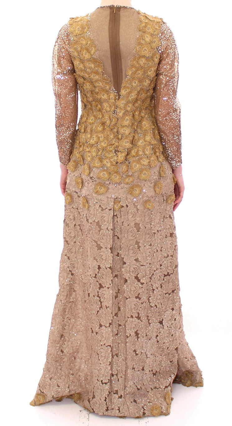 Lanre Da Silva Ajayi GOLD Long lace and crystal maxi dress