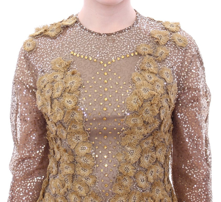 Lanre Da Silva Ajayi GOLD Long lace and crystal maxi dress
