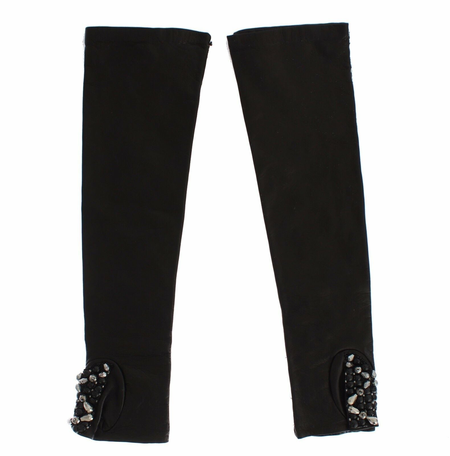 Dolce & Gabbana Schwarze Leder Kristall Perlen Finger frei Handschuhe