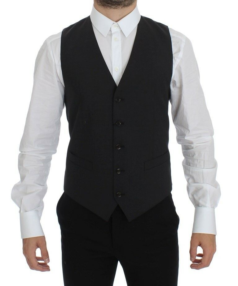 Dolce &amp; Gabbana grey wool stretch dress blazer vest