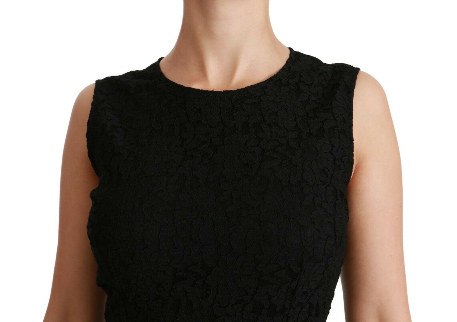Dolce & Gabbana Schwarzes Kleid aus geblümter Spitze im Etuikleid