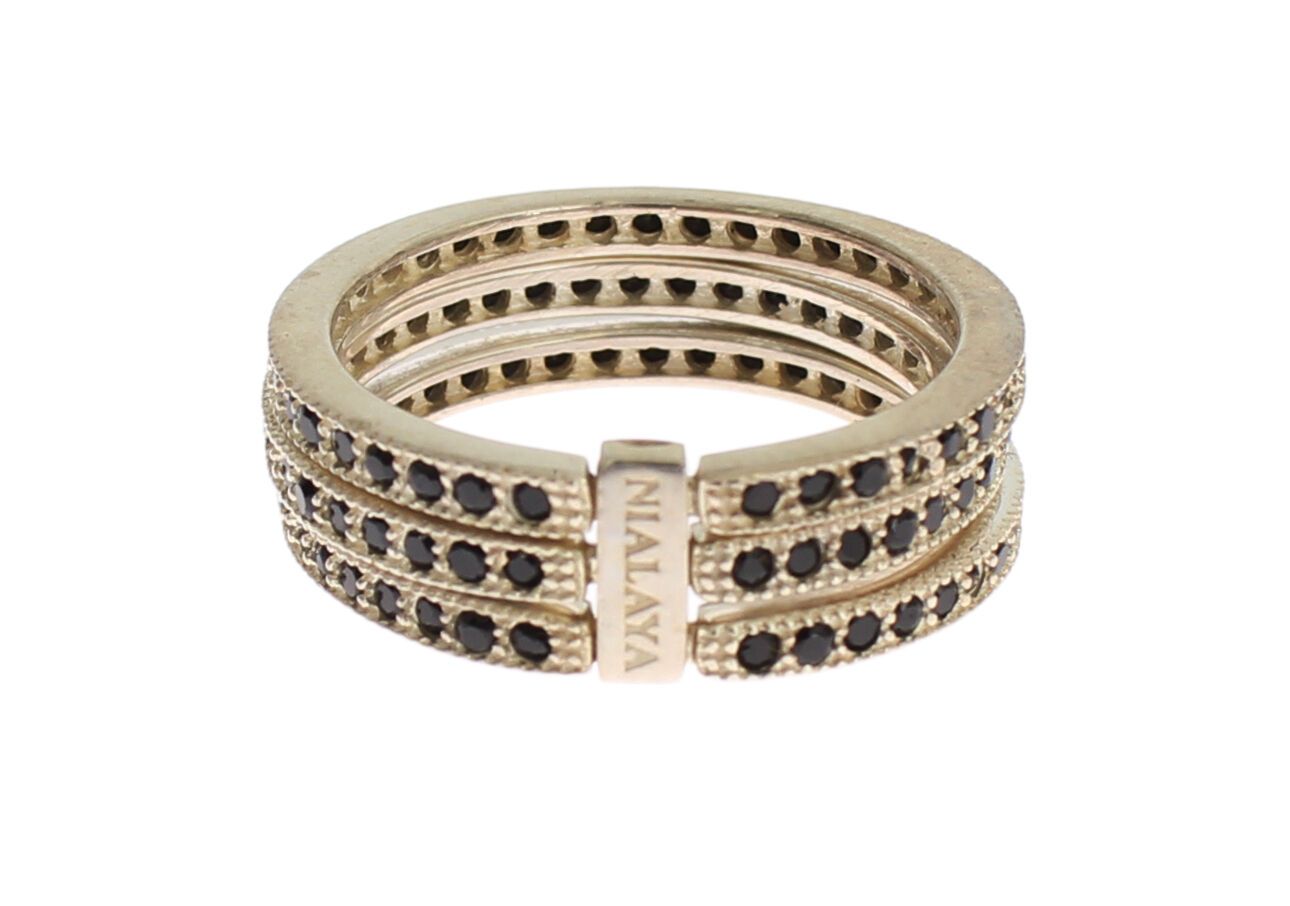 Nialaya Black CZ 925 Sterling Silver Women's Ring