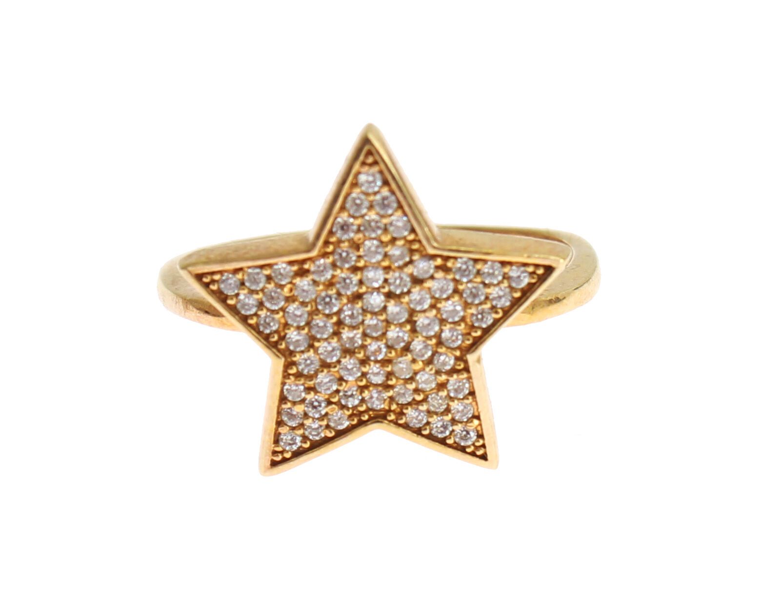 Nialaya Star Gold 925 Silver Ladies Ring Clear