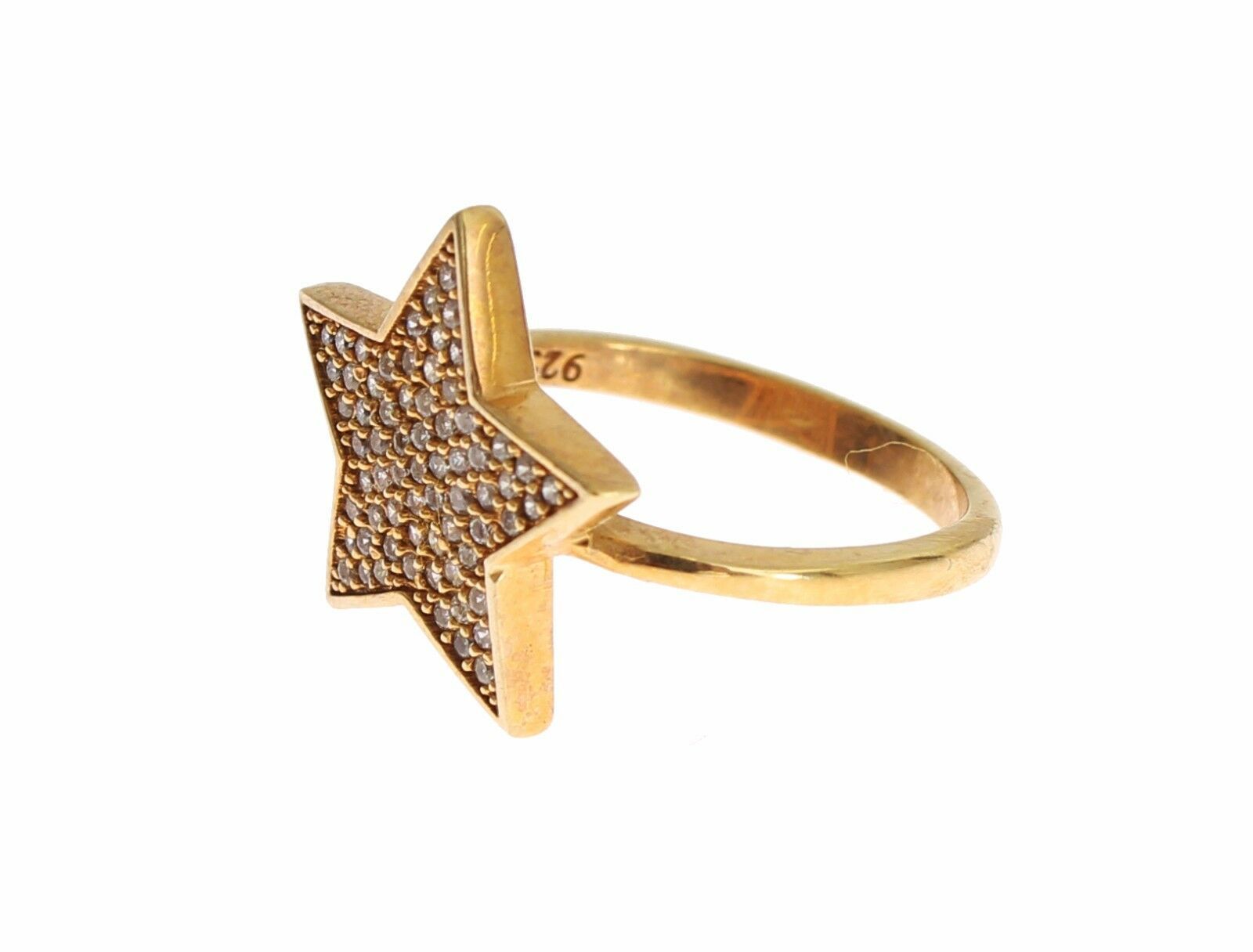 Nialaya Star Gold 925 Silver Ladies Ring Clear