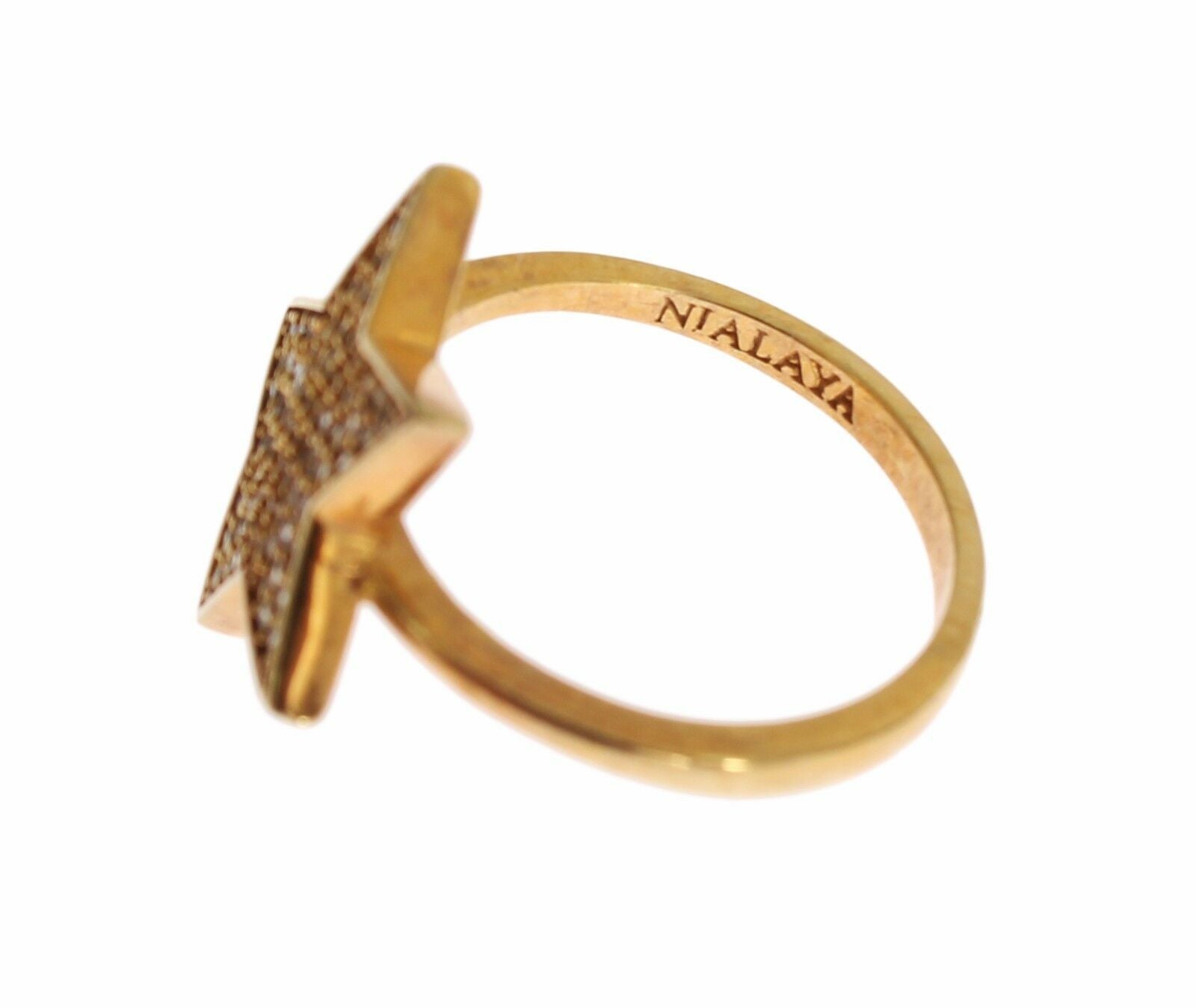 Nialaya Star Gold 925 Silver Ladies Ring Clear