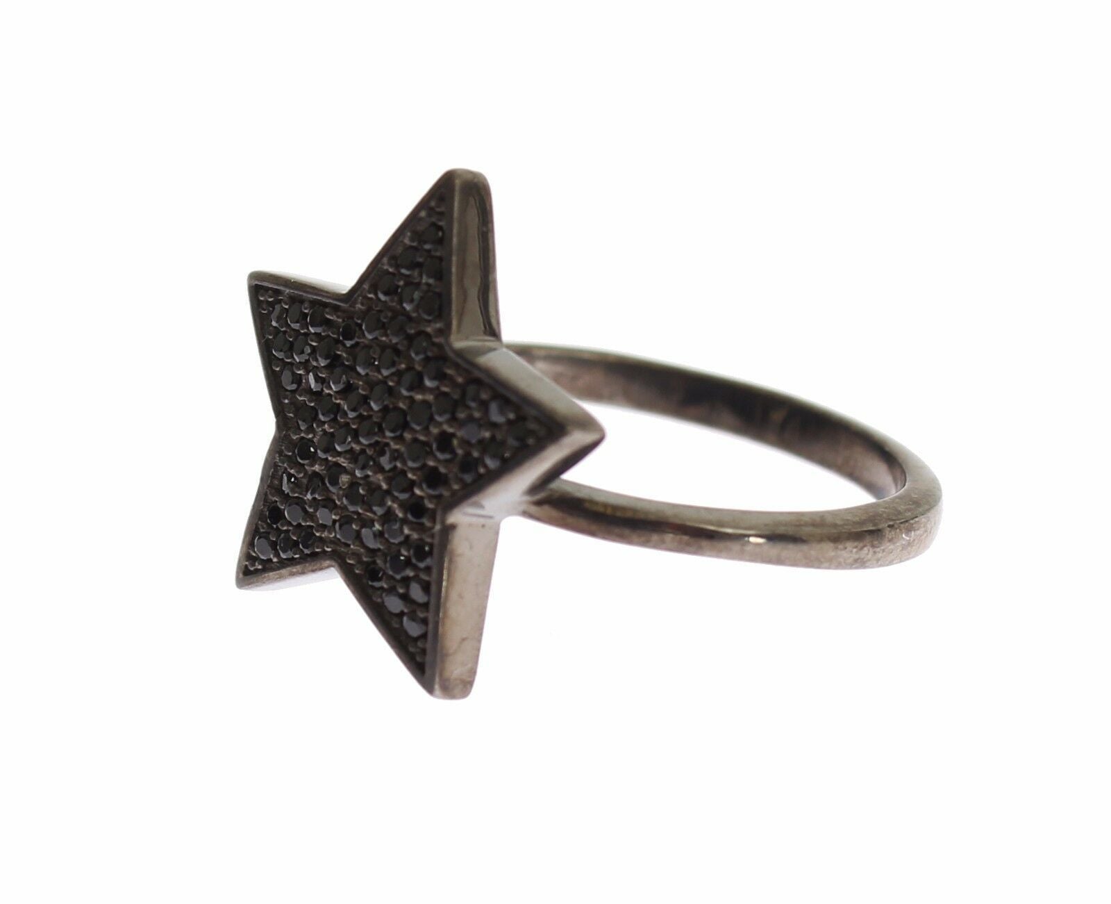 Nialaya Black CZ Star 925 Silver Women's Ring