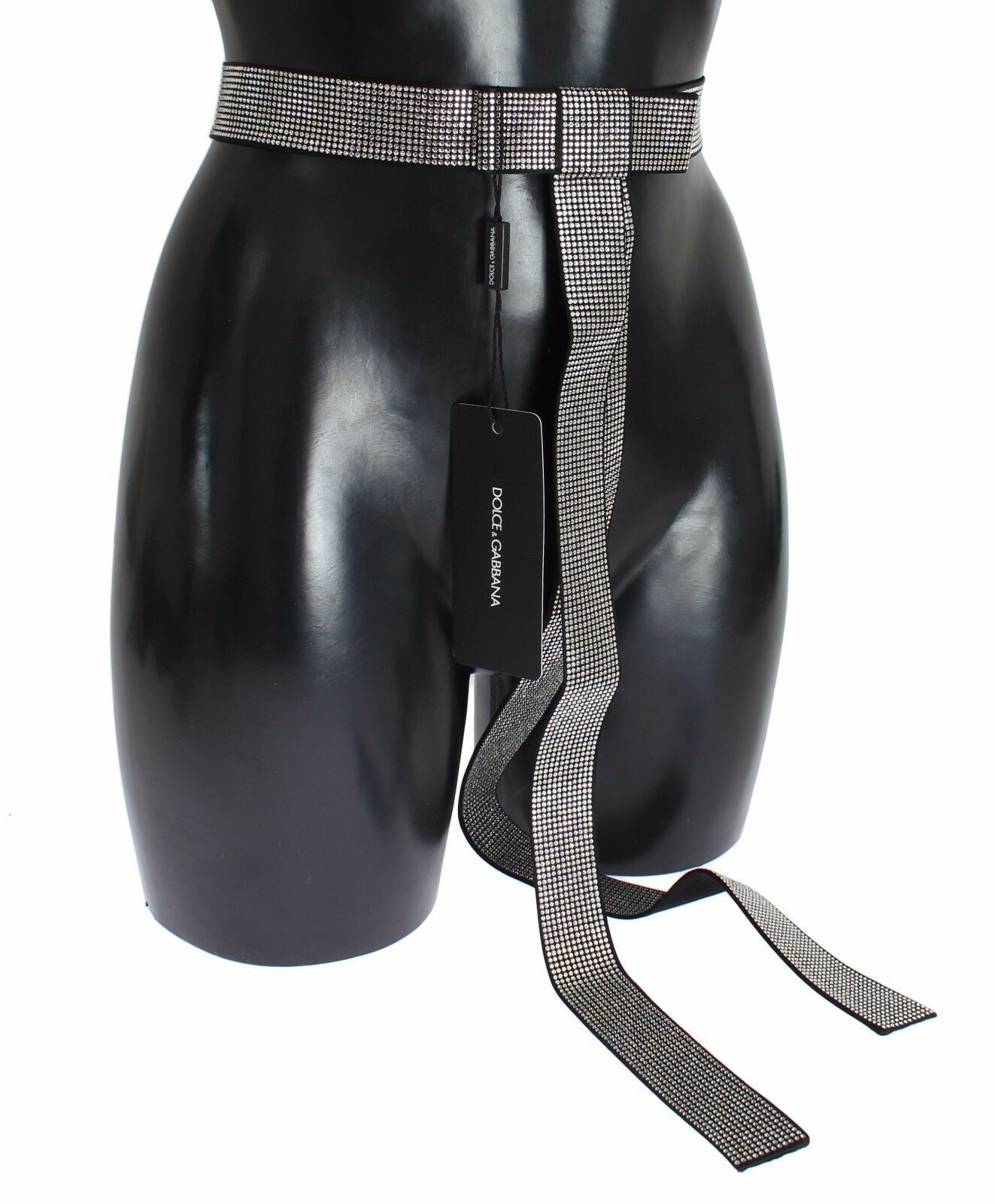 Dolce & Gabbana Schwarzer Seidengürtel mit klarer Kristallschleife für die Taille