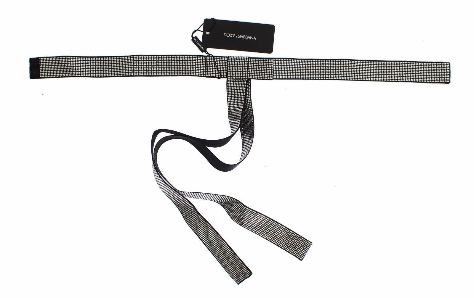Dolce &amp; Gabbana Black silk belt with clear crystal bow for the waist