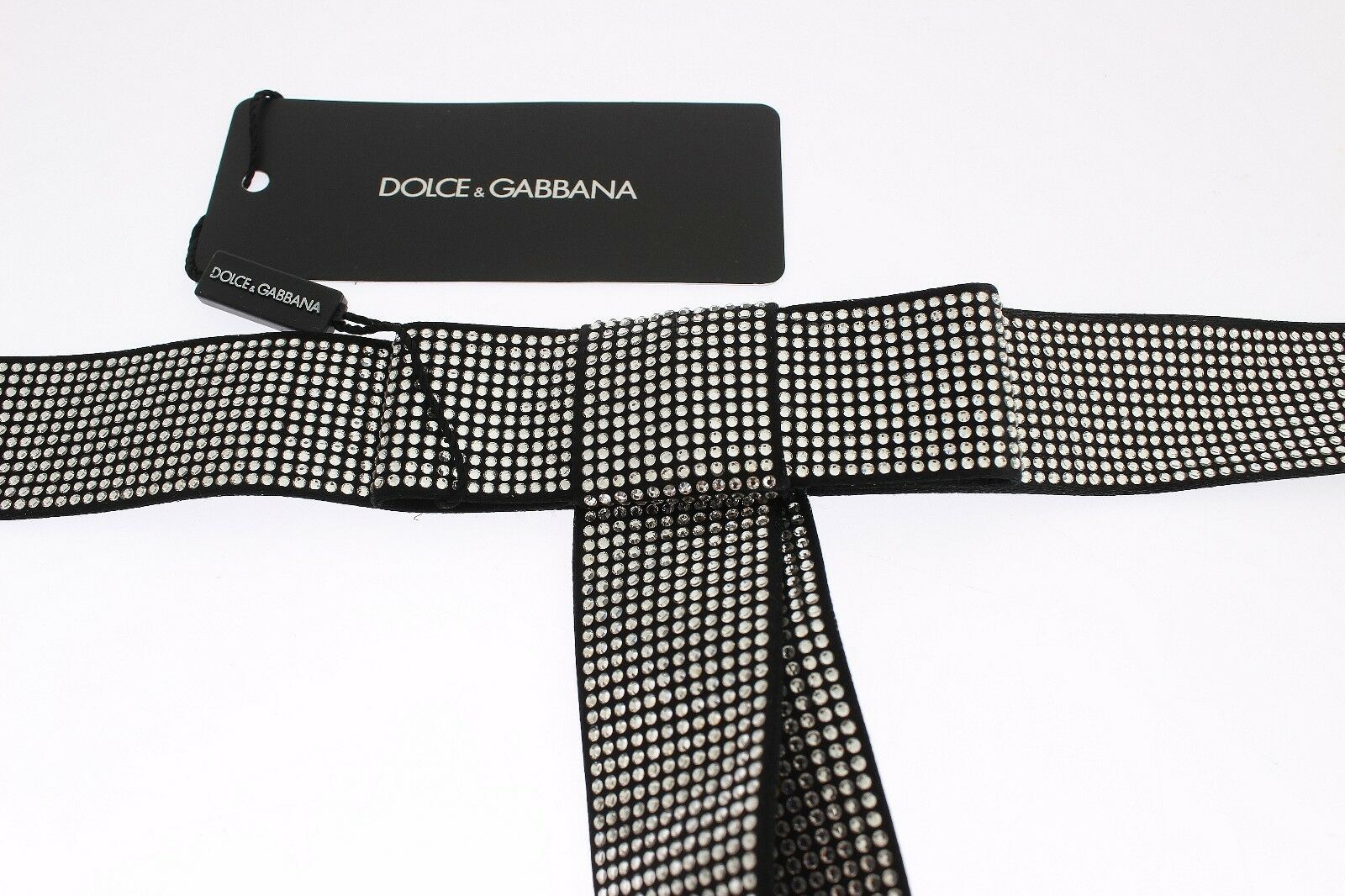 Dolce &amp; Gabbana Black silk belt with clear crystal bow for the waist