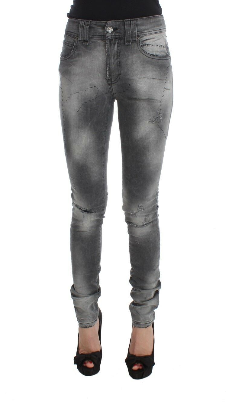 John Galliano Grey Cotton Blend Slim Fit Denim Jeans Pants