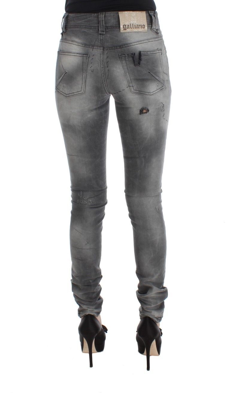 John Galliano Grey Cotton Blend Slim Fit Denim Jeans Pants