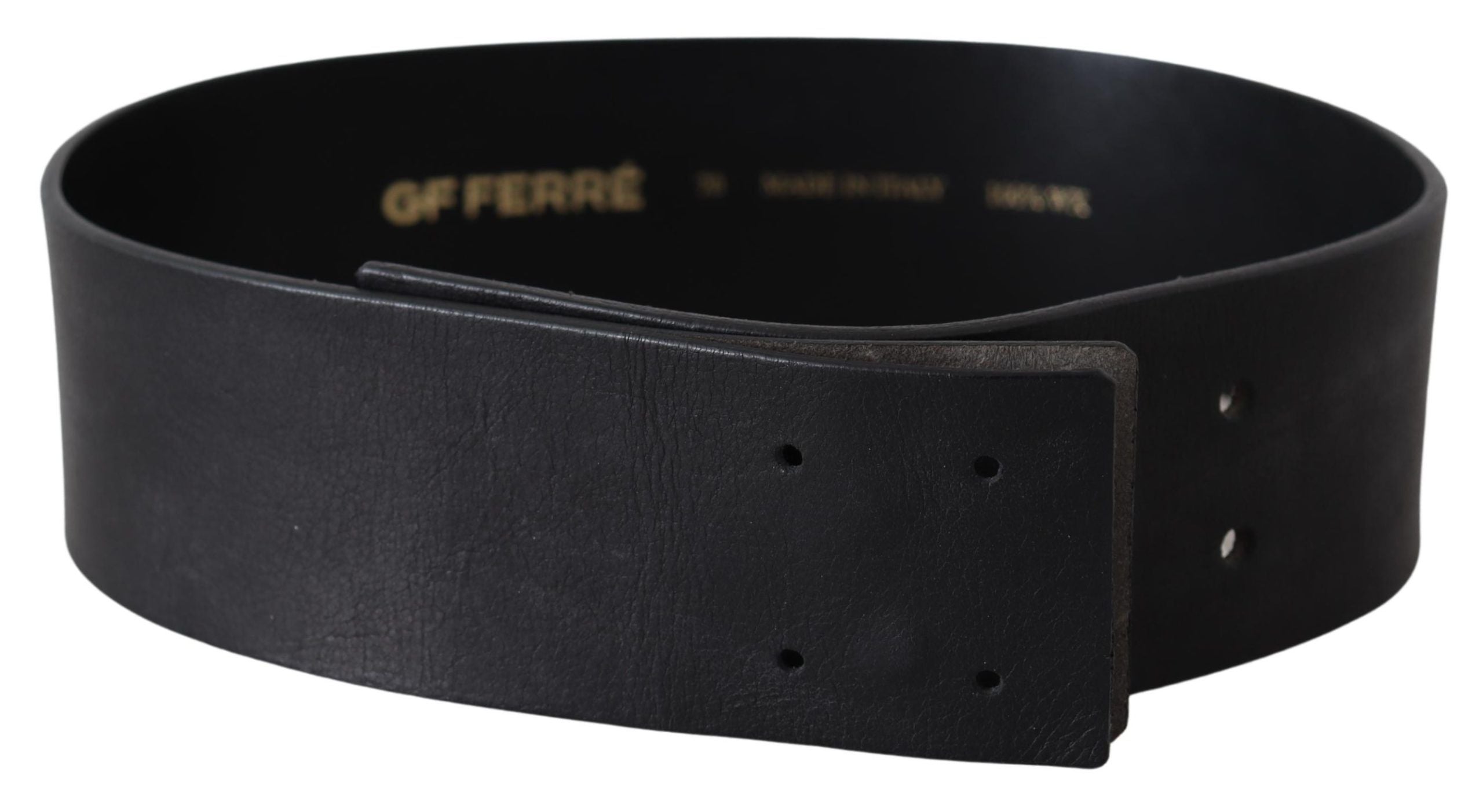 GF Ferre Black wide logo belt made of genuine leather