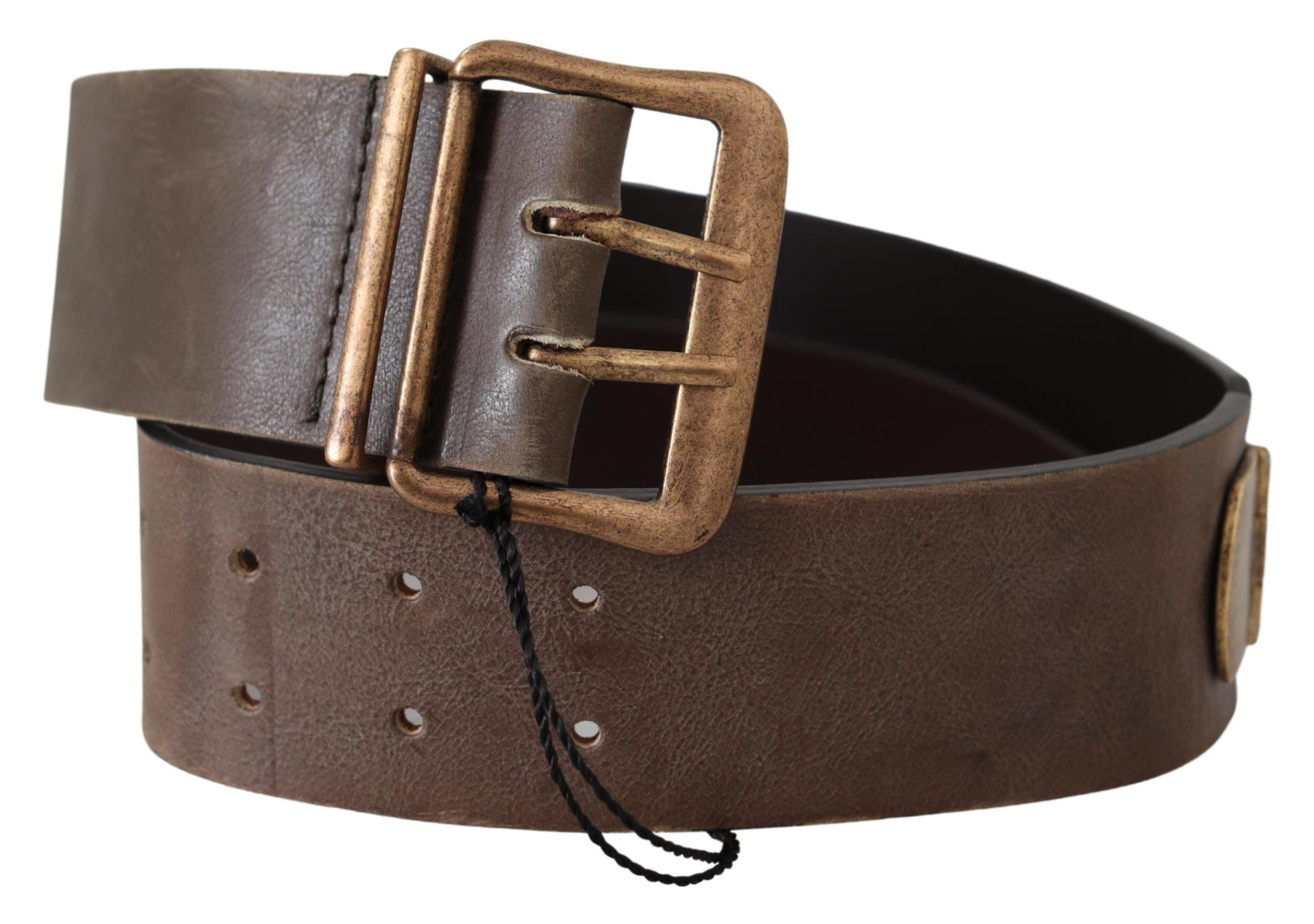 Ermanno Scervino brown leather belt with wide bronze buckle for the waist