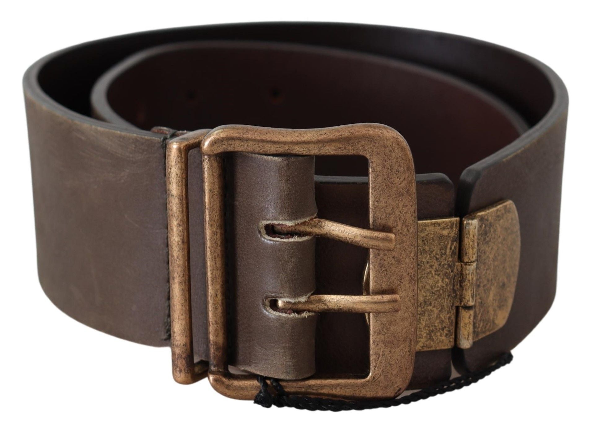 Ermanno Scervino brown leather belt with wide bronze buckle for the waist