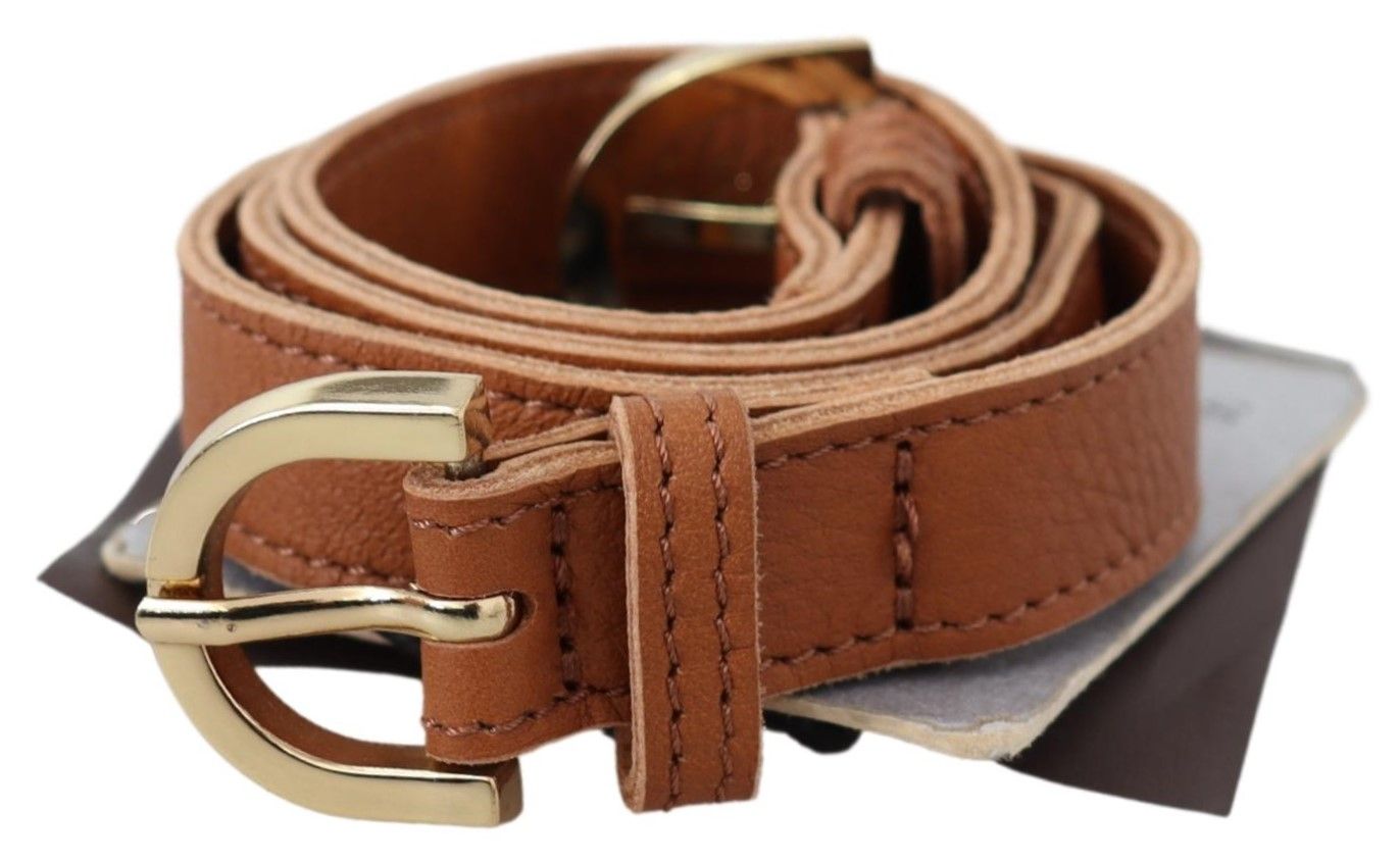 Scervino Street Light Brown Leather Gold Double Buckle Belt