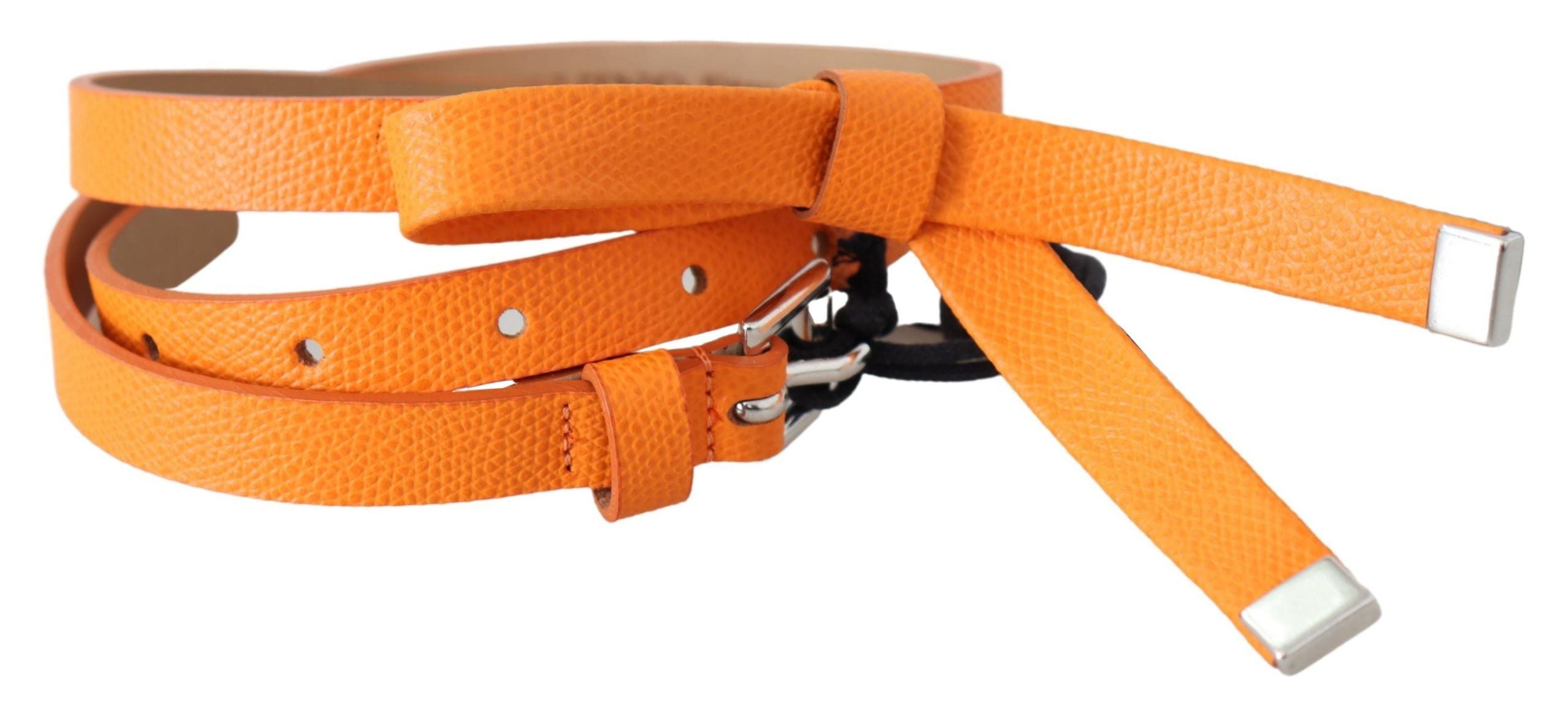 Scervino Street orange-tangerine leather belt with silver metal buckle