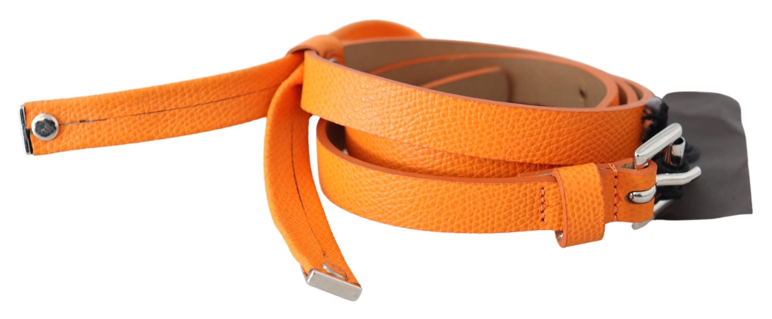 Scervino Street orange-tangerine leather belt with silver metal buckle