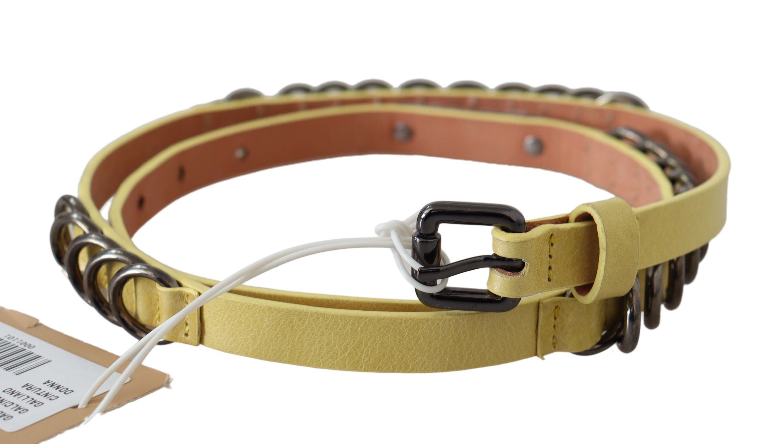 John Galliano Yellow Leather Luxury Belt with Slim Buckle Fancy Belt