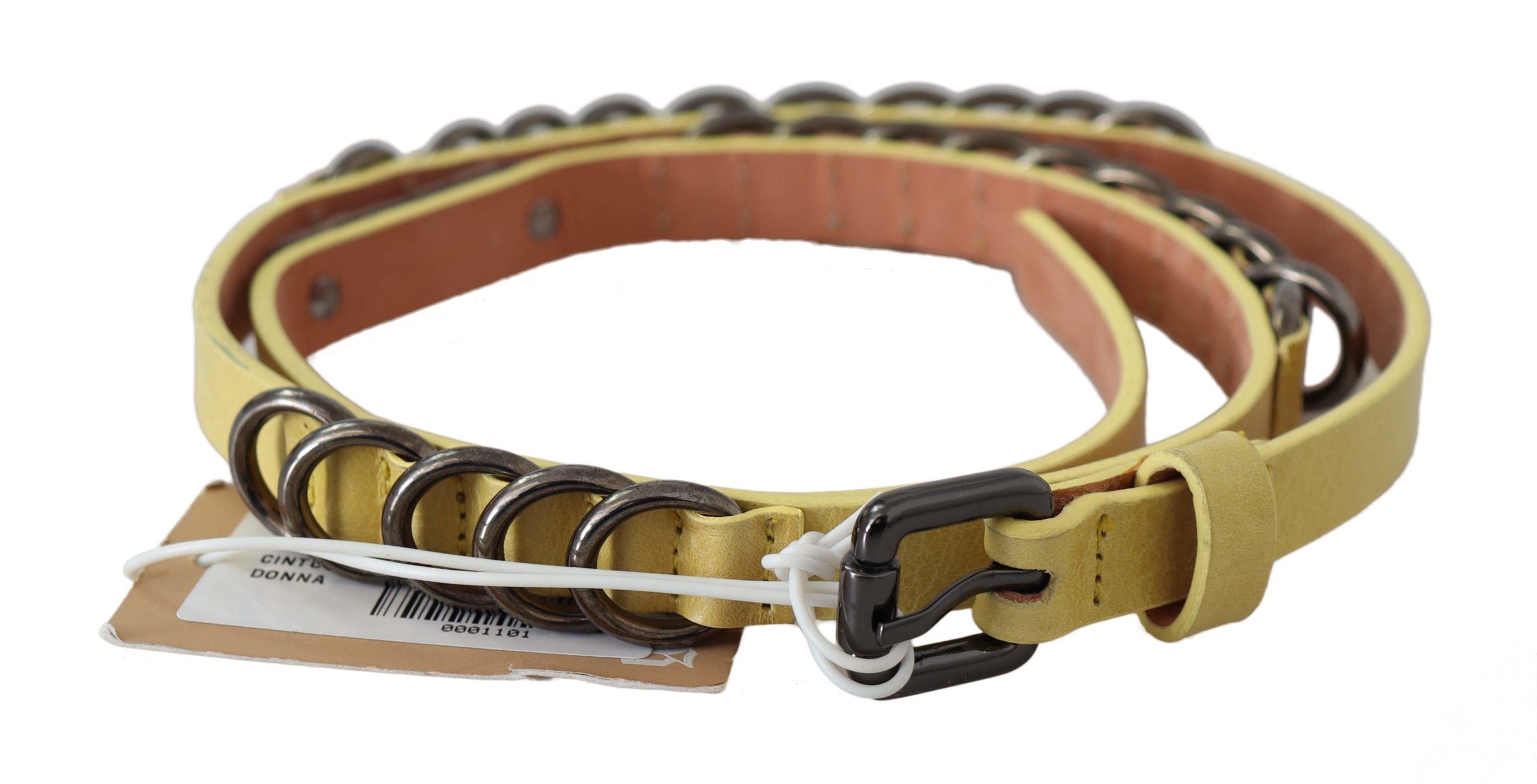John Galliano Yellow Leather Luxury Belt with Slim Buckle Fancy Belt