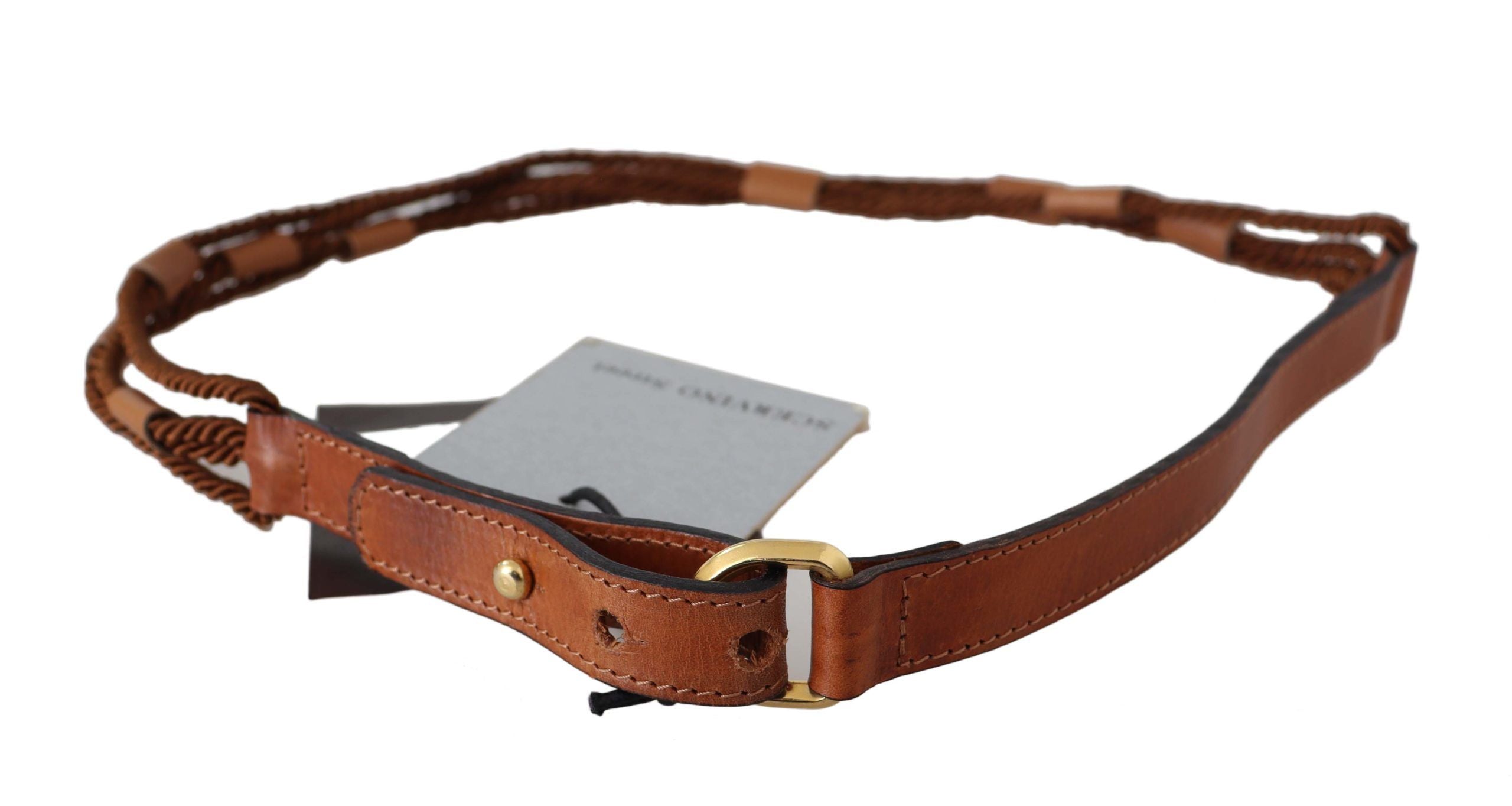 Scervino Street brown leather belt with braided ropes and gold buckle