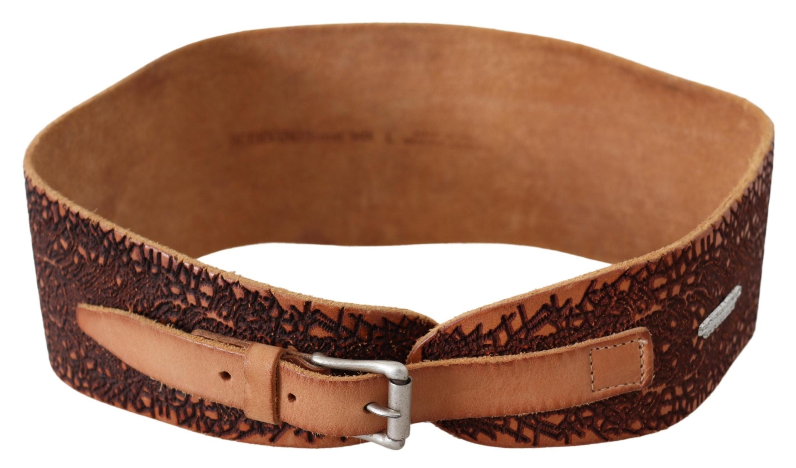 Scervino Street brown wide leather belt with embroidered logo