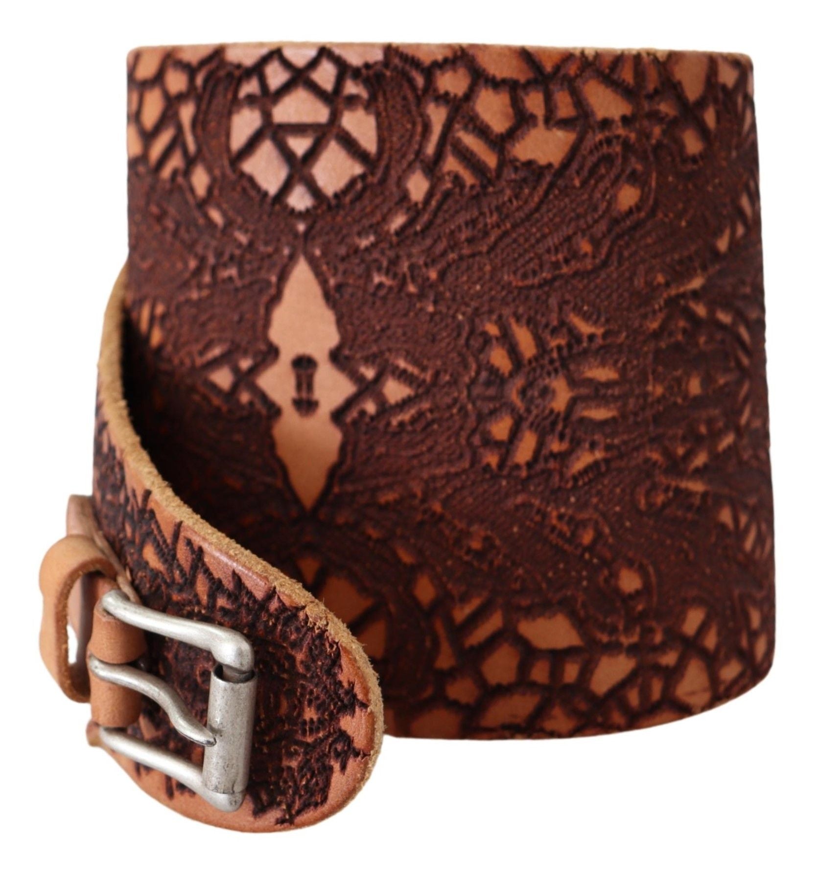 Scervino Street brown wide leather belt with embroidered logo