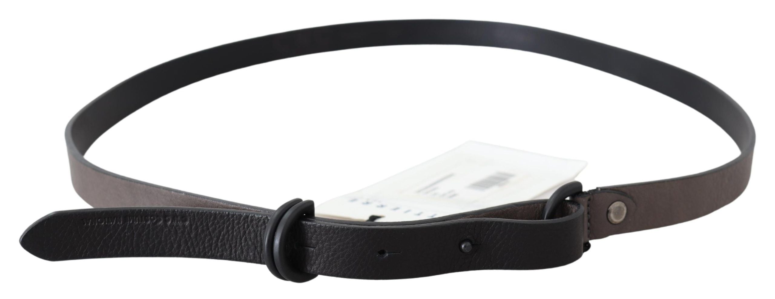 Costume National Brown Leather Skinny Belt with Round Buckle