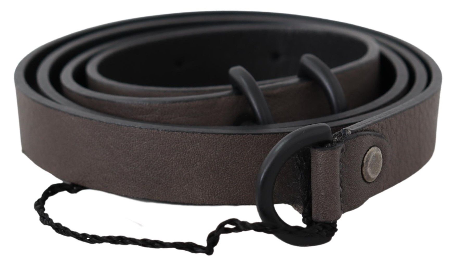 Costume National Brown Leather Skinny Belt with Round Buckle