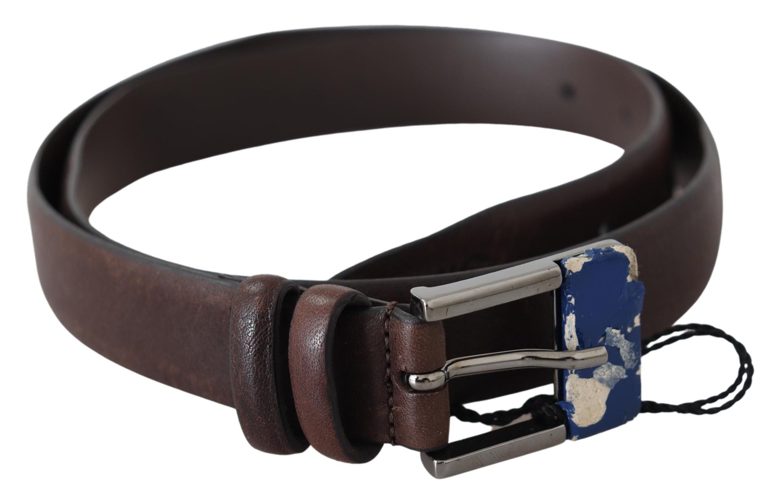 Costume National brown belt with silver buckle made of genuine leather