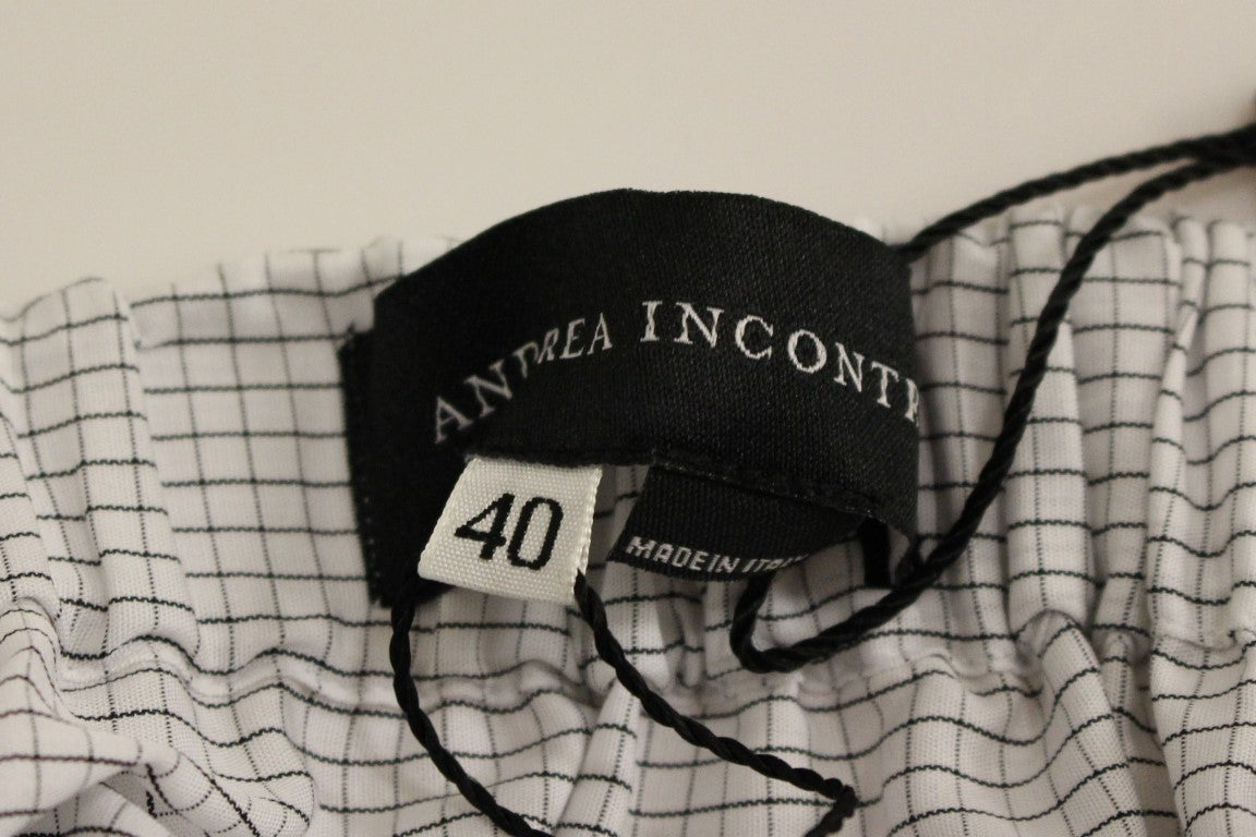 Andrea Incontri beyaz kareli pamuklu esnek etek