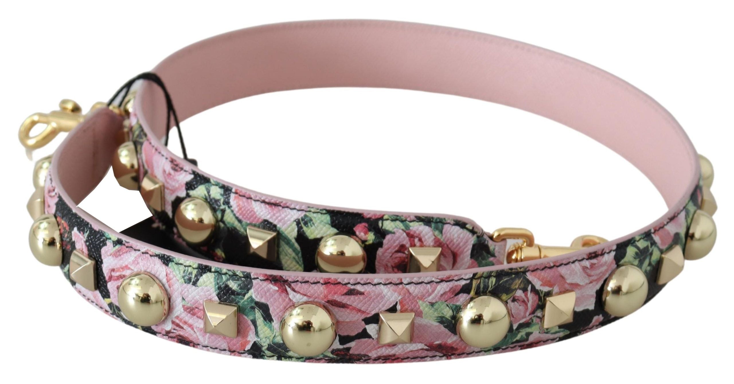 Dolce &amp; Gabbana pink floral bag with gold studs accessory shoulder strap