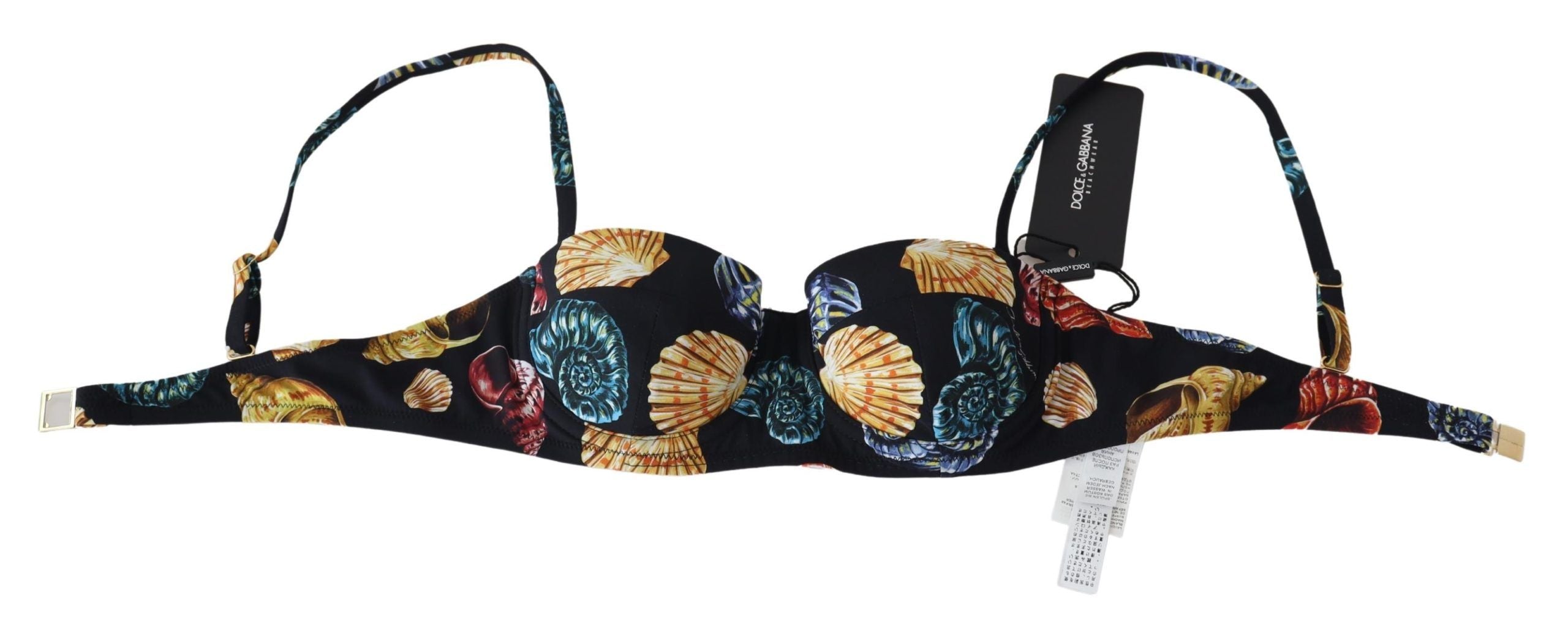 Dolce &amp; Gabbana Black Shells Print Women's Swimwear Bikini Tops
