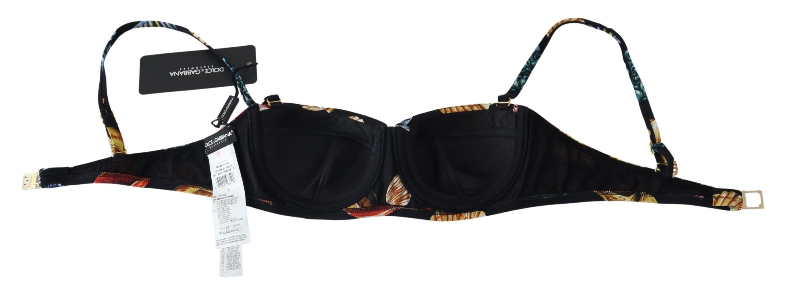 Dolce &amp; Gabbana Black Shells Print Women's Swimwear Bikini Tops