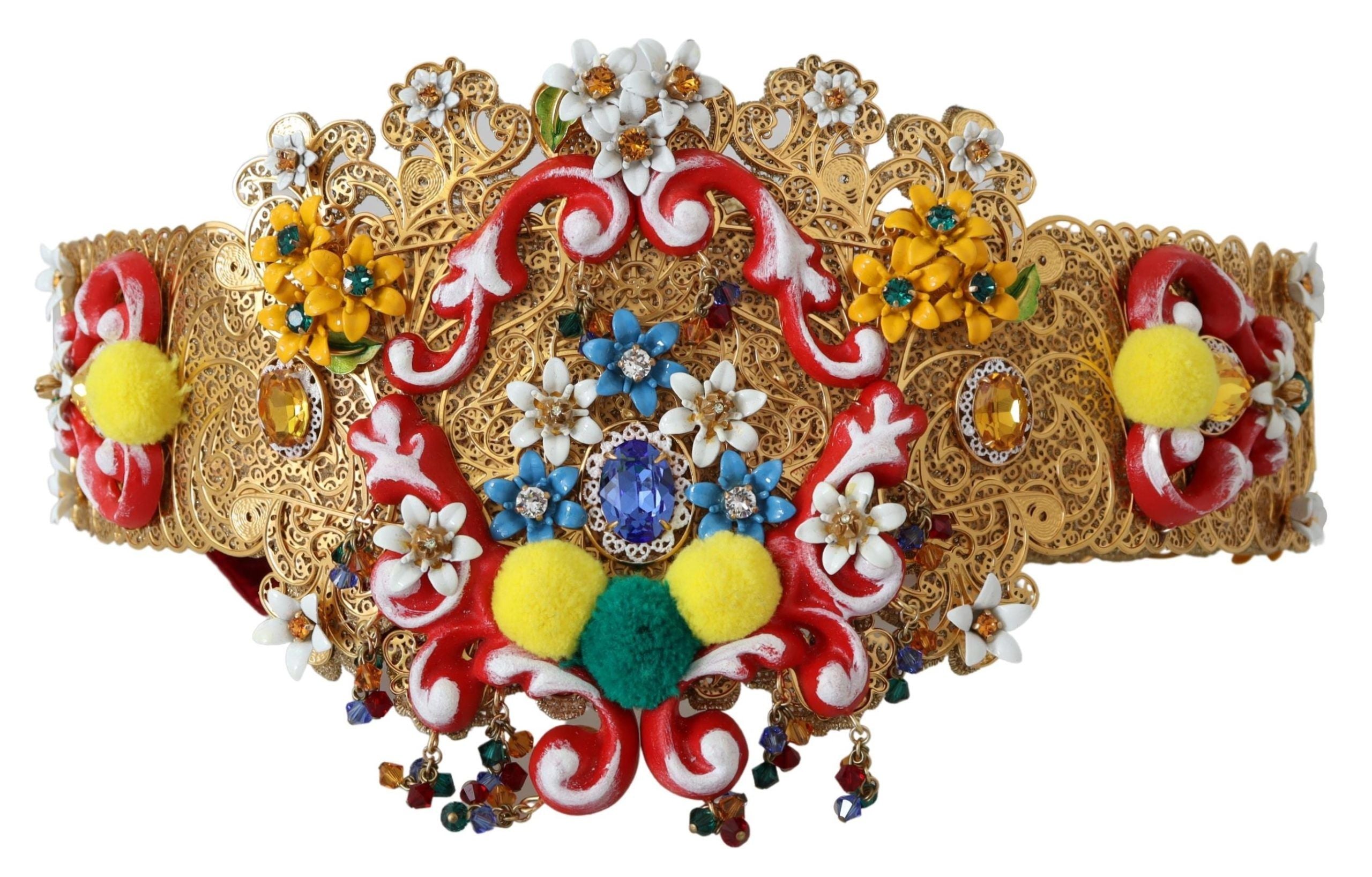 Dolce &amp; Gabbana Gold-tone floral crystal waist belt