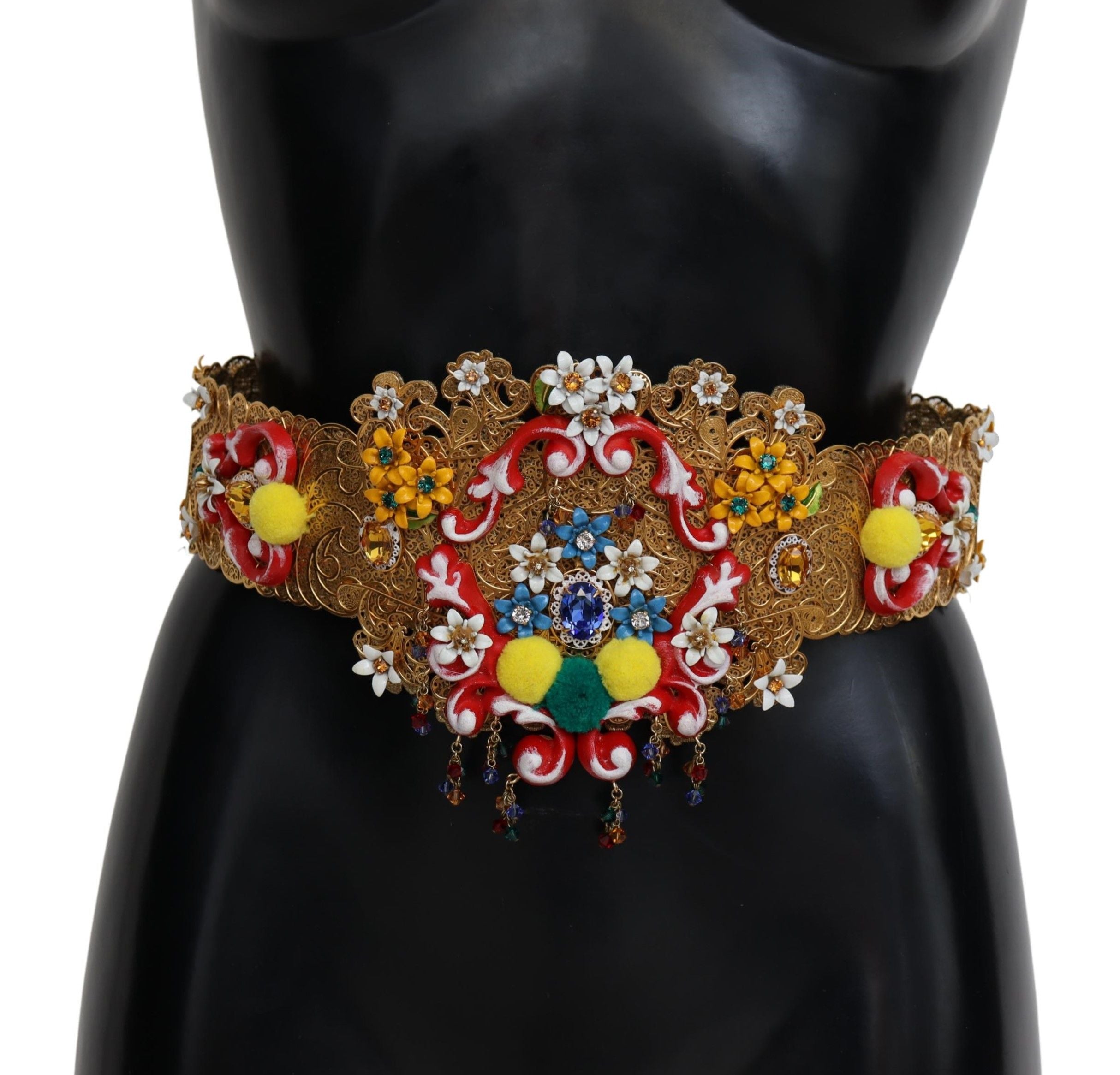 Dolce &amp; Gabbana Gold-tone floral crystal waist belt
