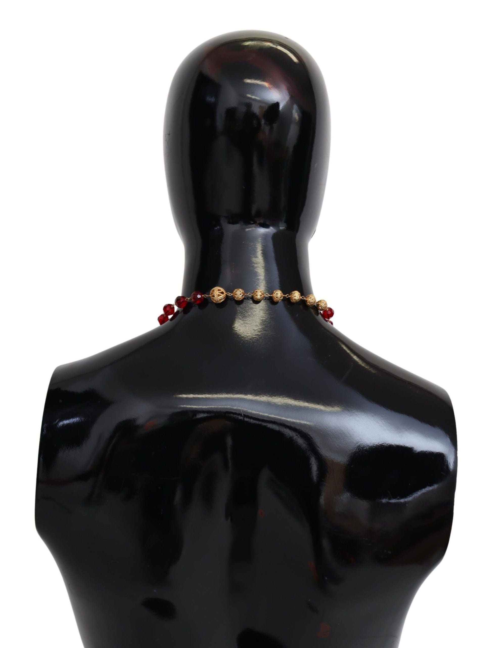 Dolce & Gabbana Gold-Ton Messing Rot Kristalle Anhänger Oper Kette Halskette