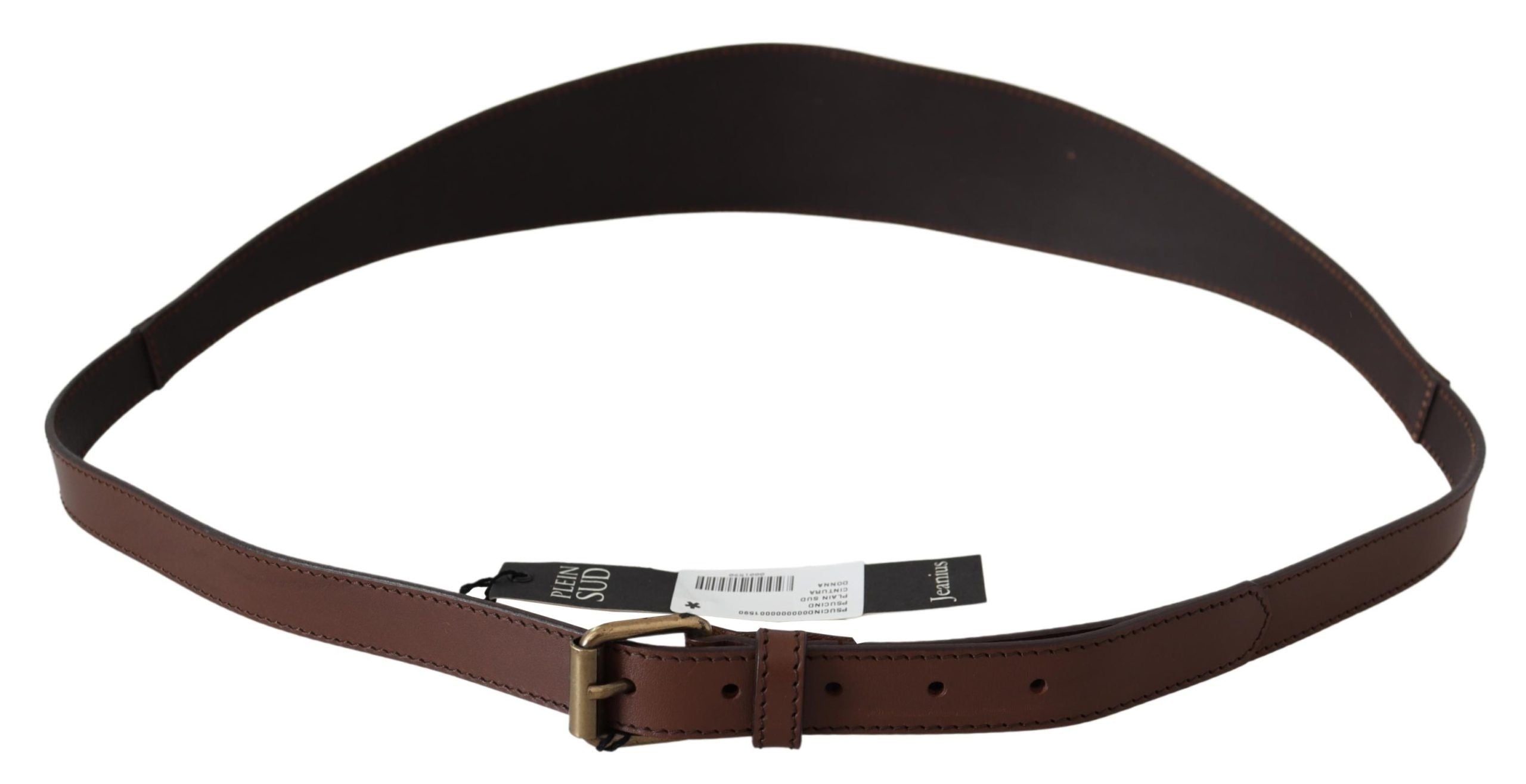 PLEIN SUD Brown wide leather Rustic Gold metal buckle Dark