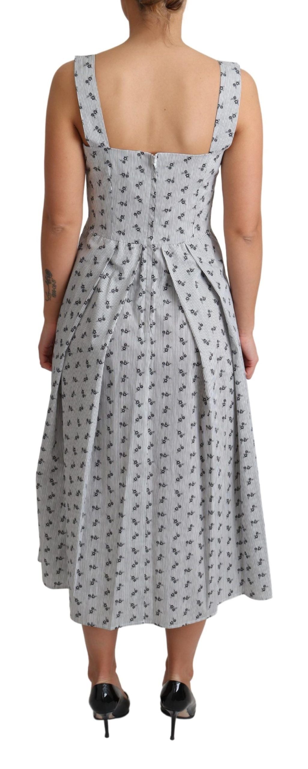 Dolce &amp; Gabbana Blue and White Floral Cotton A-Line Dress